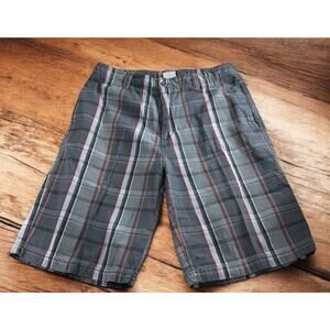 Men's Alpine Design Plaid Shorts Sz 34 Gray Cotton 12" Inseam Golf Casual